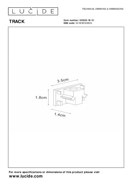 Lucide TRACK End cap - 1-circuit Track lighting system - Set of 2 - White (Extension) - technical